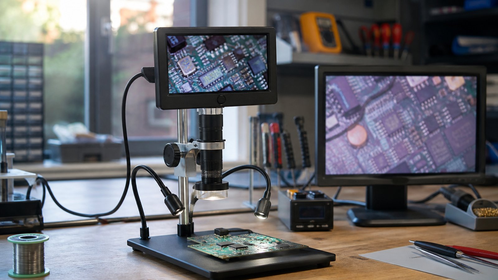 Bench microscope linked to a secondary repair monitor