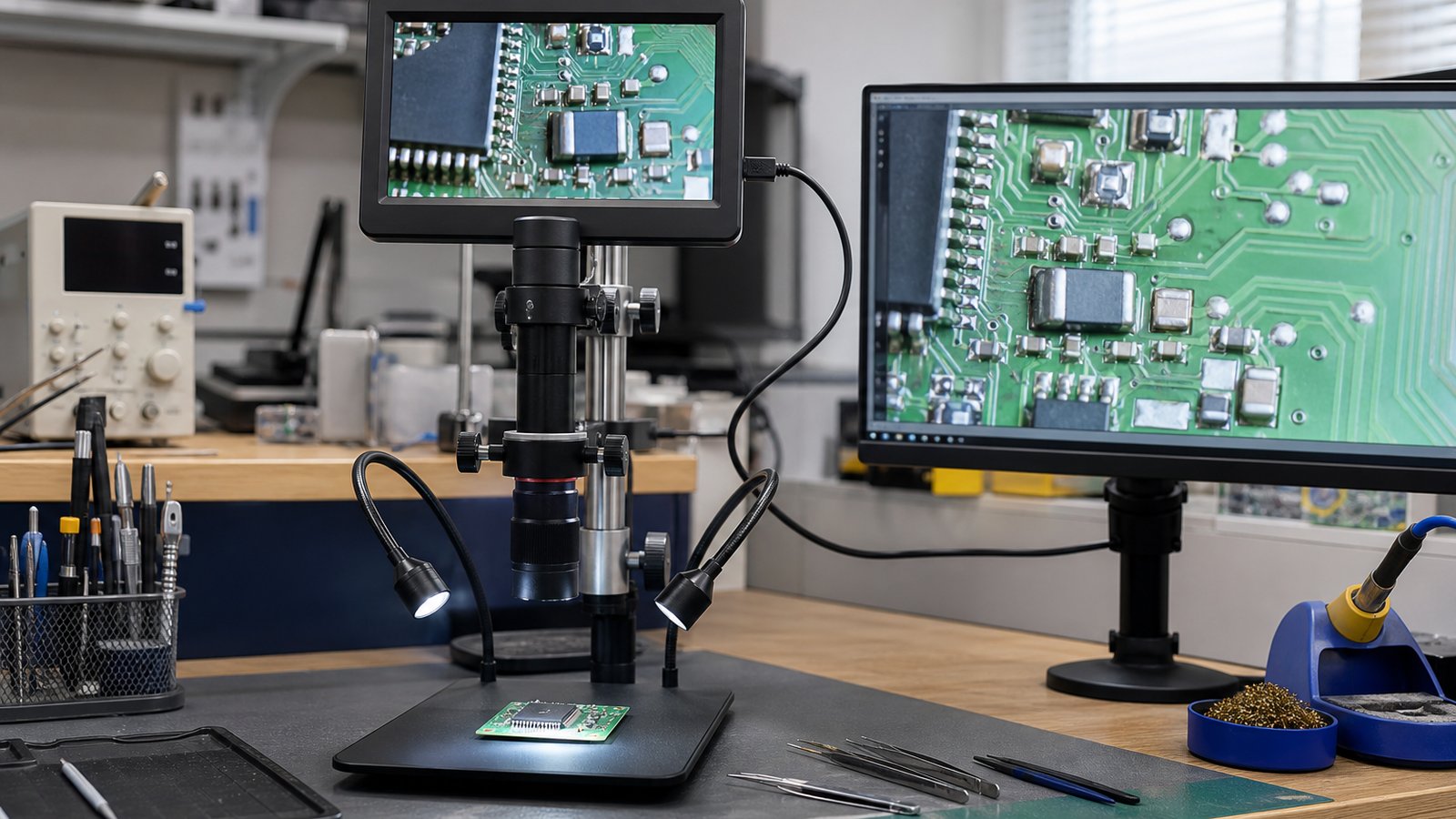 Bench microscope linked to a secondary repair monitor